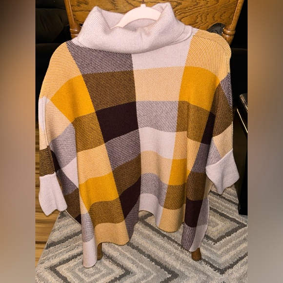 🛍️FOUR 4 THIRTY🛍️ Chicwish Lie In Check Fields Turtleneck Cape Sweater Mustard - Picture 2 of 9